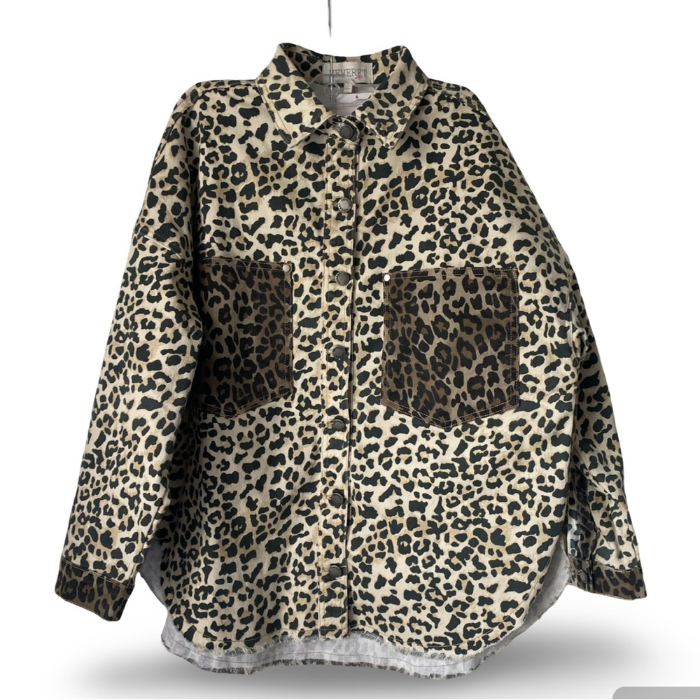 NWT Veveret Oversized Leopard Denim Jacket Hear Me Roar